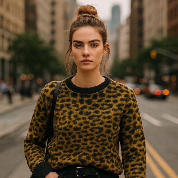 Straight to Hell Riley Leopard Animal Pullover Sweater Women Long Sleeve M - Picture 1 of 9